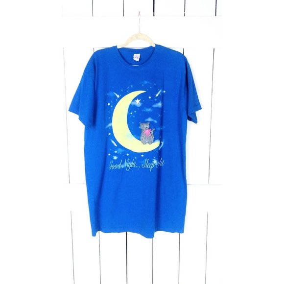 Vintage blue kitty cat kitten oversized sleep tshirt - Picture 3 of 4